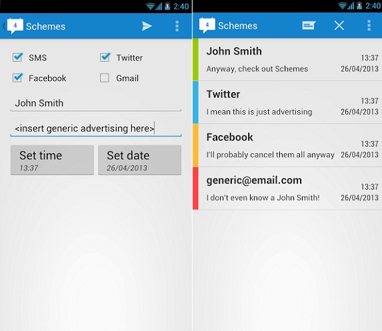 Programar SMS, correos y actualizaciones sociales desde Android